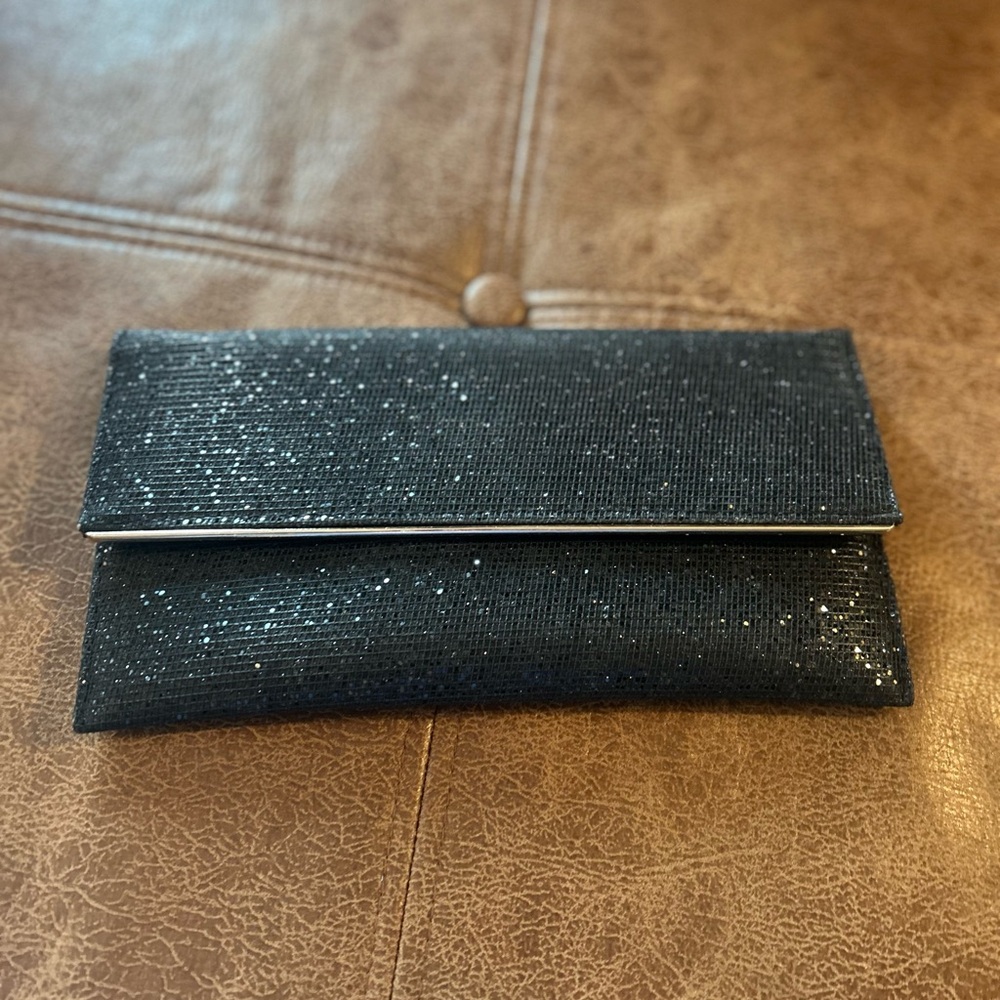 Sparkly Black Clutch with Flap Closure